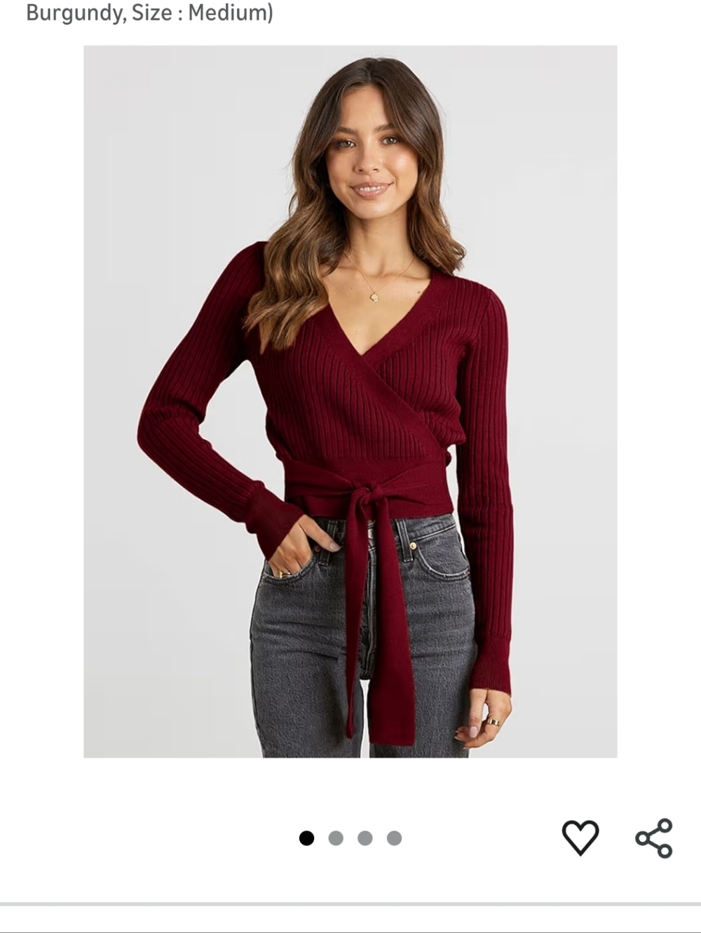 Classic Ribbed V-Neck Wrap Sweater in Burgundy